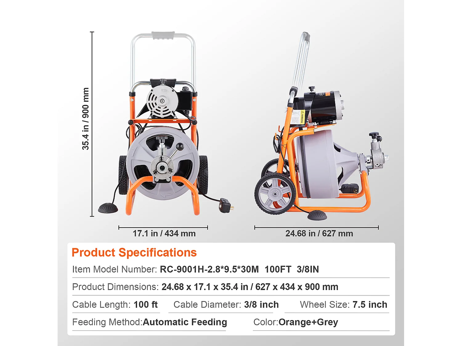 Machine de Nettoyage de Drain, SucceBuy Machine de Nettoyage de Drain 30 m × 0.95 cm à Alimentation Automatique avec Roues et 8 Couteaux