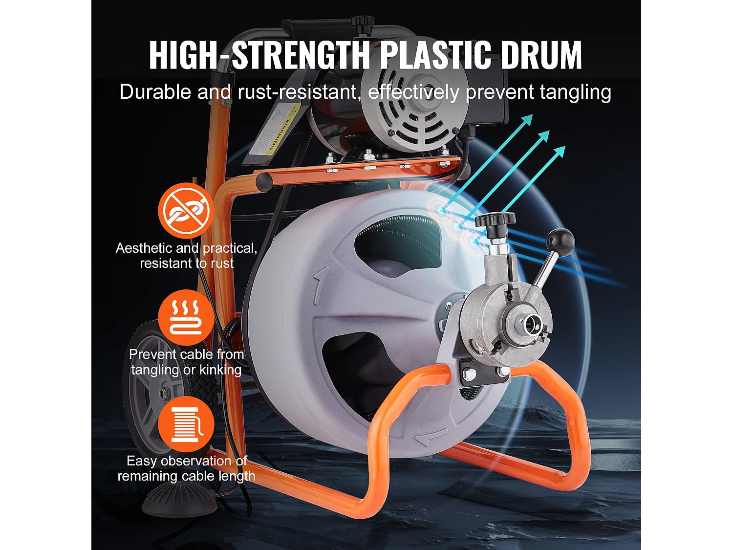 Machine de Nettoyage de Drain, SucceBuy Machine de Nettoyage de Drain 30 m × 0.95 cm à Alimentation Automatique avec Roues et 8 Couteaux