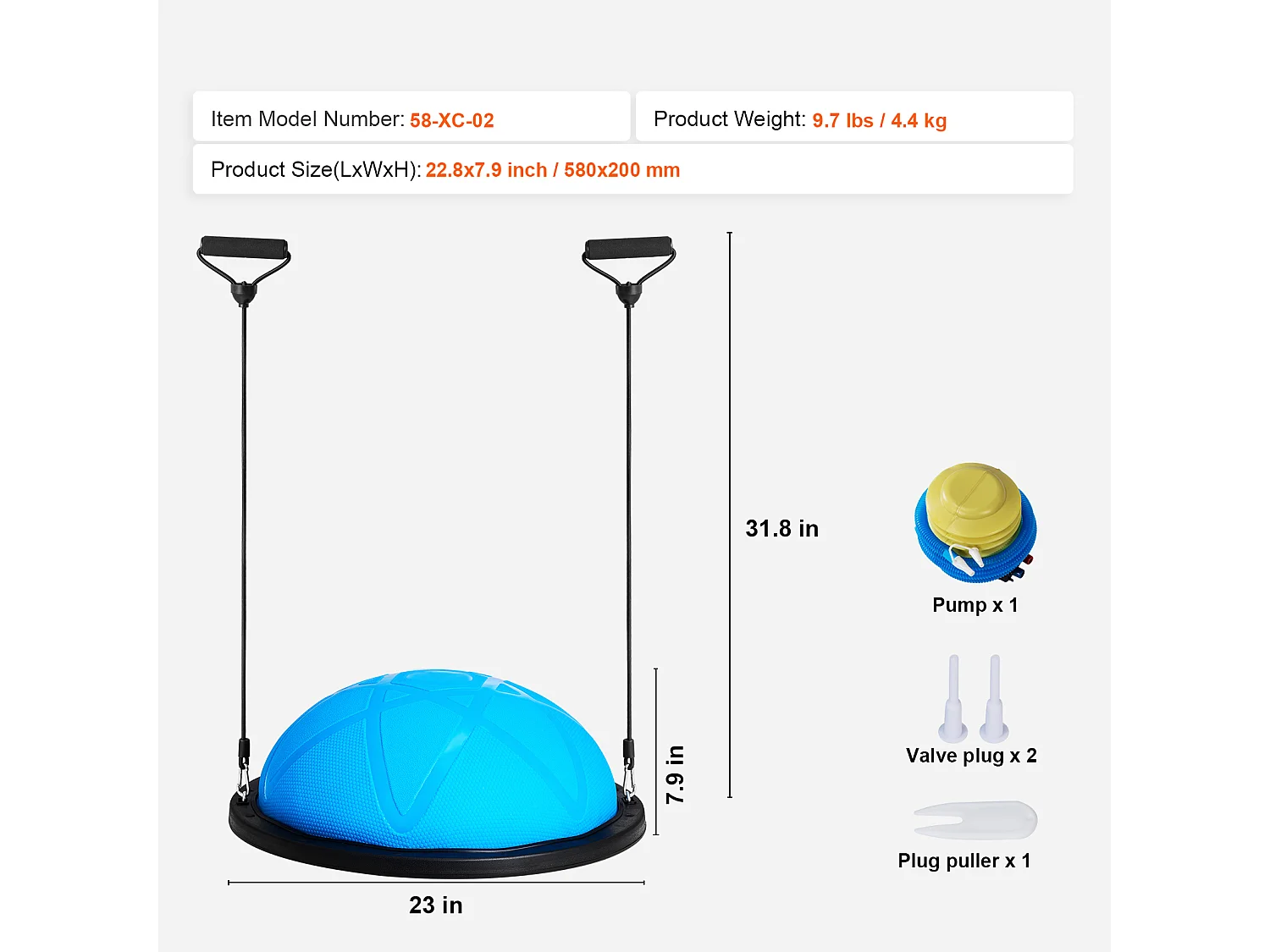 Demi-Ballon SucceBuy d'Exercice 58.42cm pour Entraînement, Ballon de Stabilité pour le Yoga et l'Équilibre, Bandes de Résistance