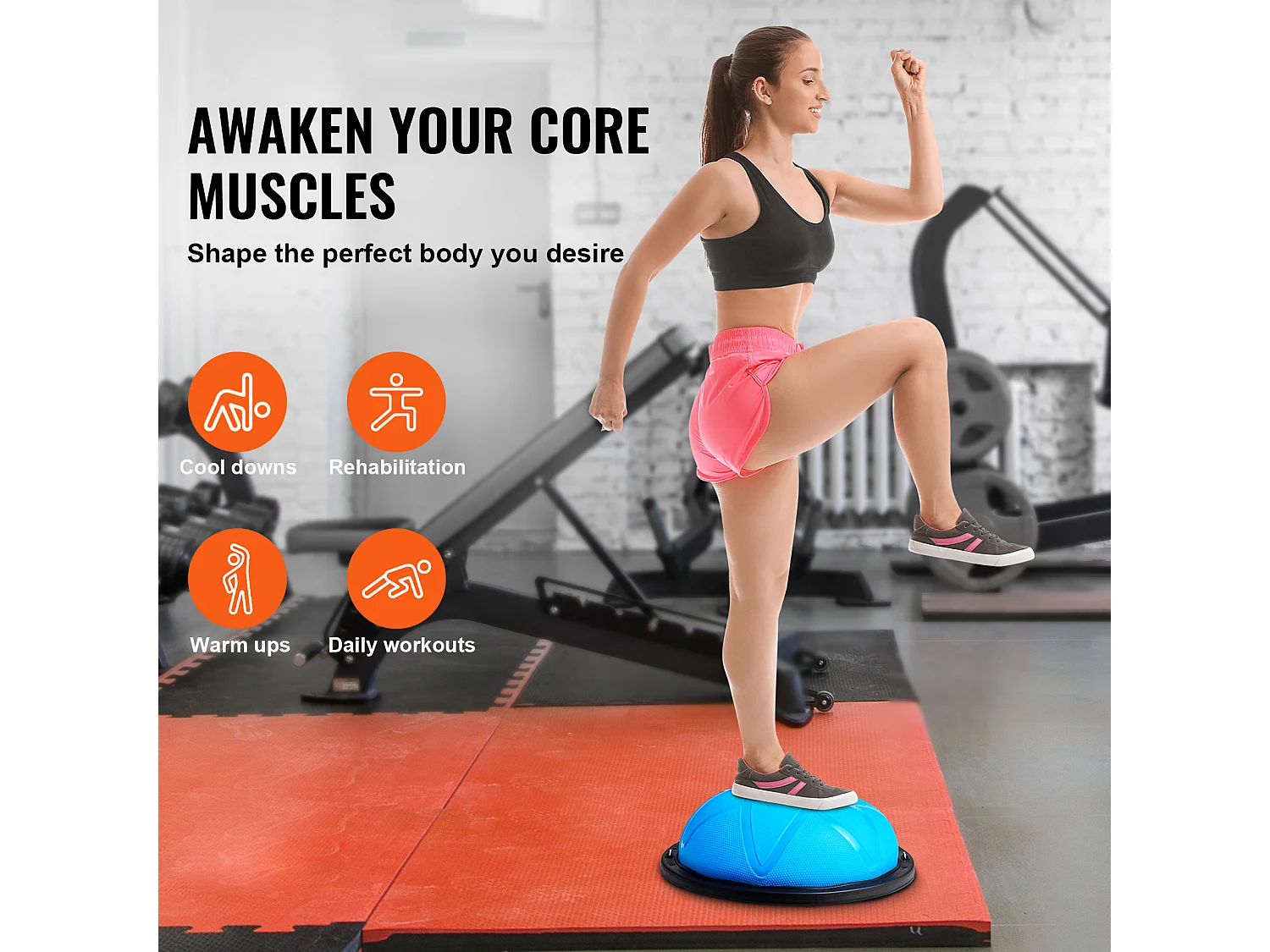 Demi-Ballon SucceBuy d'Exercice 58.42cm pour Entraînement, Ballon de Stabilité pour le Yoga et l'Équilibre, Bandes de Résistance