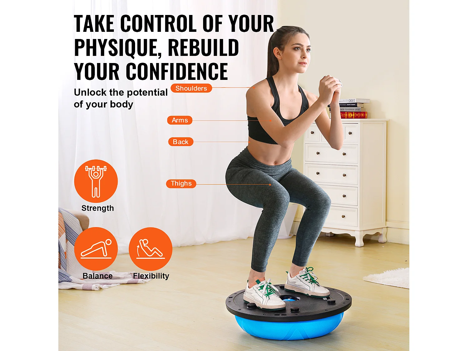 Demi-Ballon SucceBuy d'Exercice 58.42cm pour Entraînement, Ballon de Stabilité pour le Yoga et l'Équilibre, Bandes de Résistance