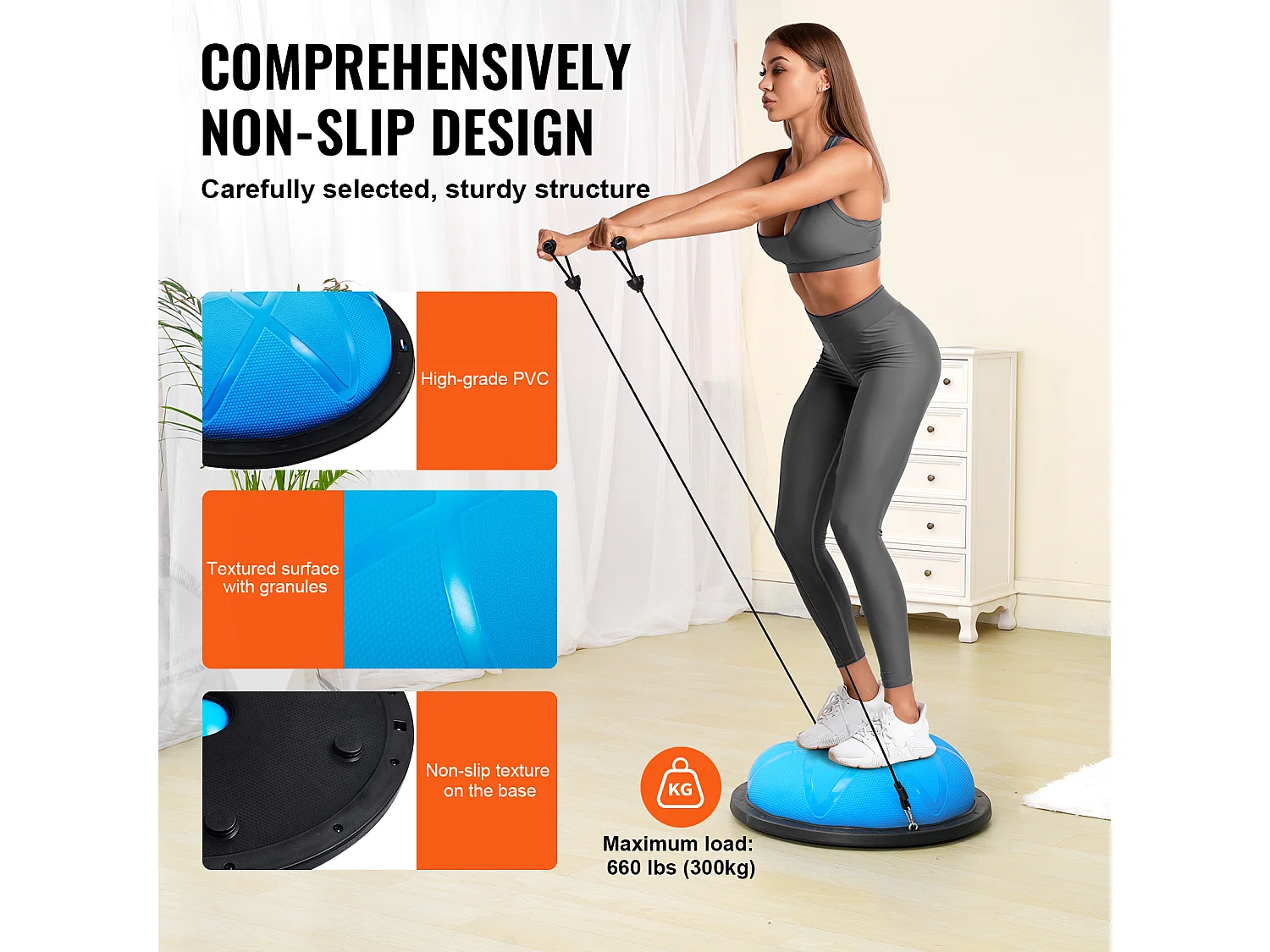 Demi-Ballon SucceBuy d'Exercice 58.42cm pour Entraînement, Ballon de Stabilité pour le Yoga et l'Équilibre, Bandes de Résistance