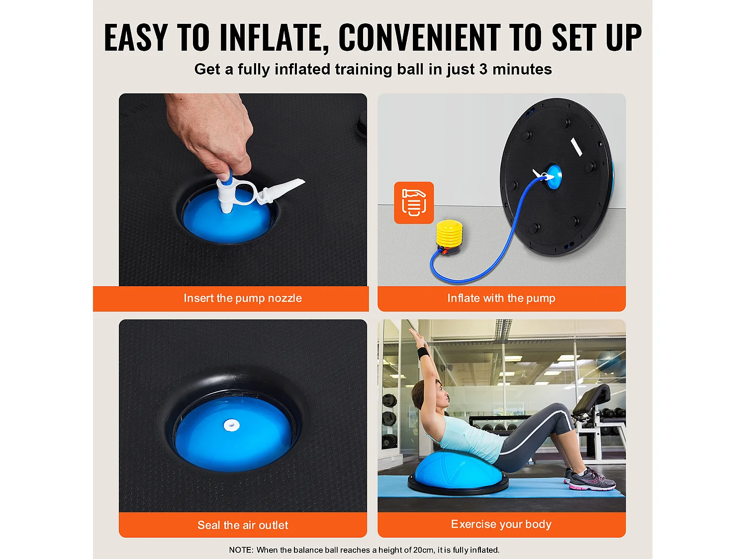 Demi-Ballon SucceBuy d'Exercice 58.42cm pour Entraînement, Ballon de Stabilité pour le Yoga et l'Équilibre, Bandes de Résistance