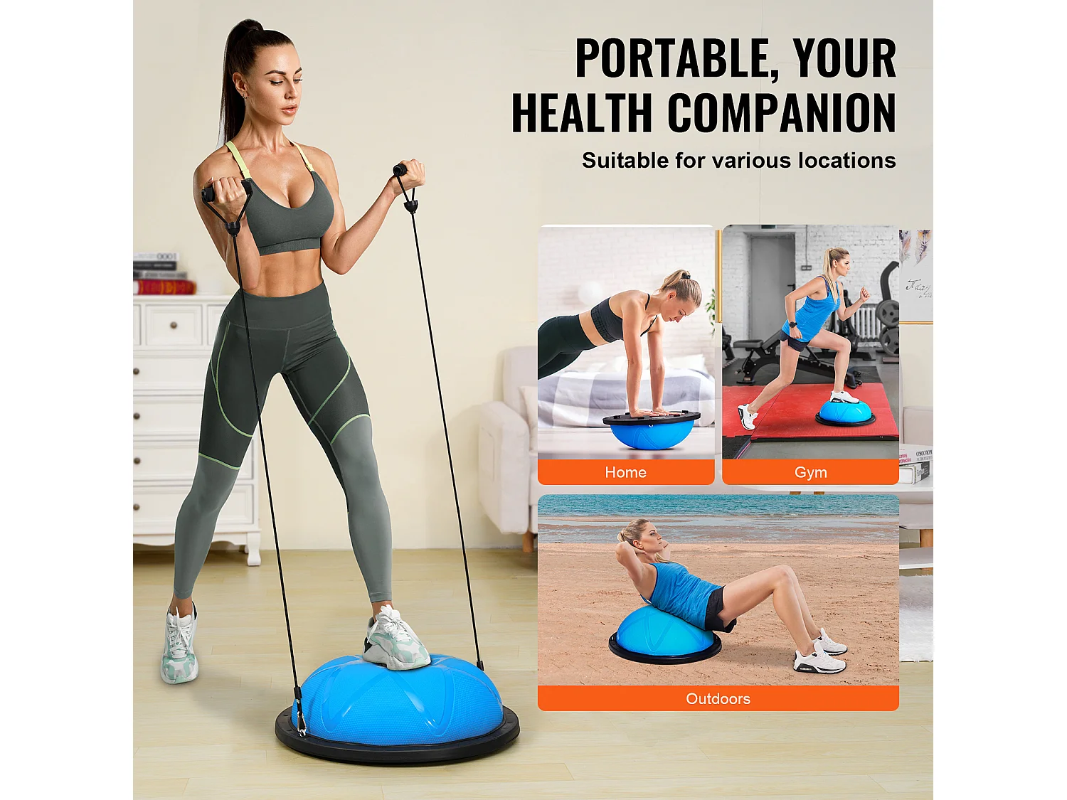 Demi-Ballon SucceBuy d'Exercice 58.42cm pour Entraînement, Ballon de Stabilité pour le Yoga et l'Équilibre, Bandes de Résistance