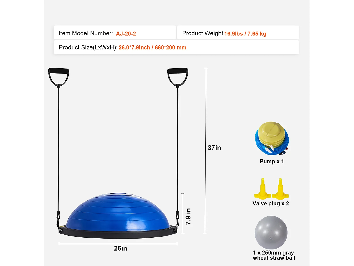 Meio Balão SucceBuy de Exercício 66.04cm para Treinamento, Balão de Estabilidade para o Yoga e o Equilíbrio, Bandas de Resistência