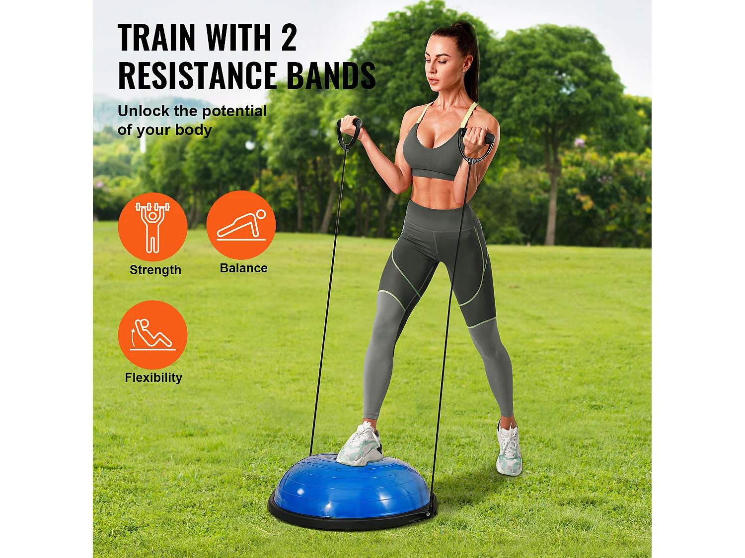 Meio Balão SucceBuy de Exercício 66.04cm para Treinamento, Balão de Estabilidade para o Yoga e o Equilíbrio, Bandas de Resistência