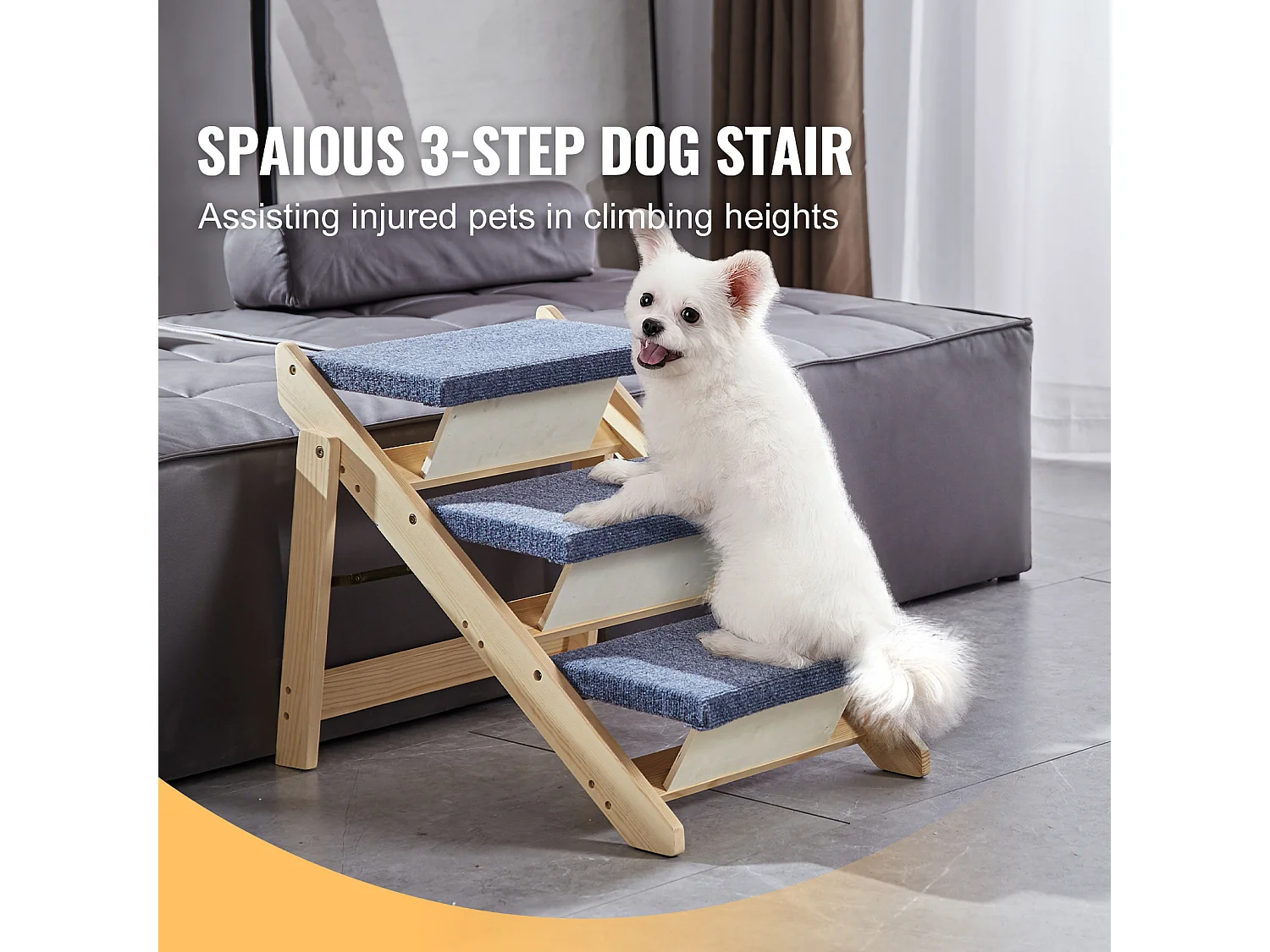 Escaliers pour Chiens, SucceBuy Escalier en Bois pour Animaux de Compagnie 3 Marches 2 en 1 Pliable Capacité de 68 kg