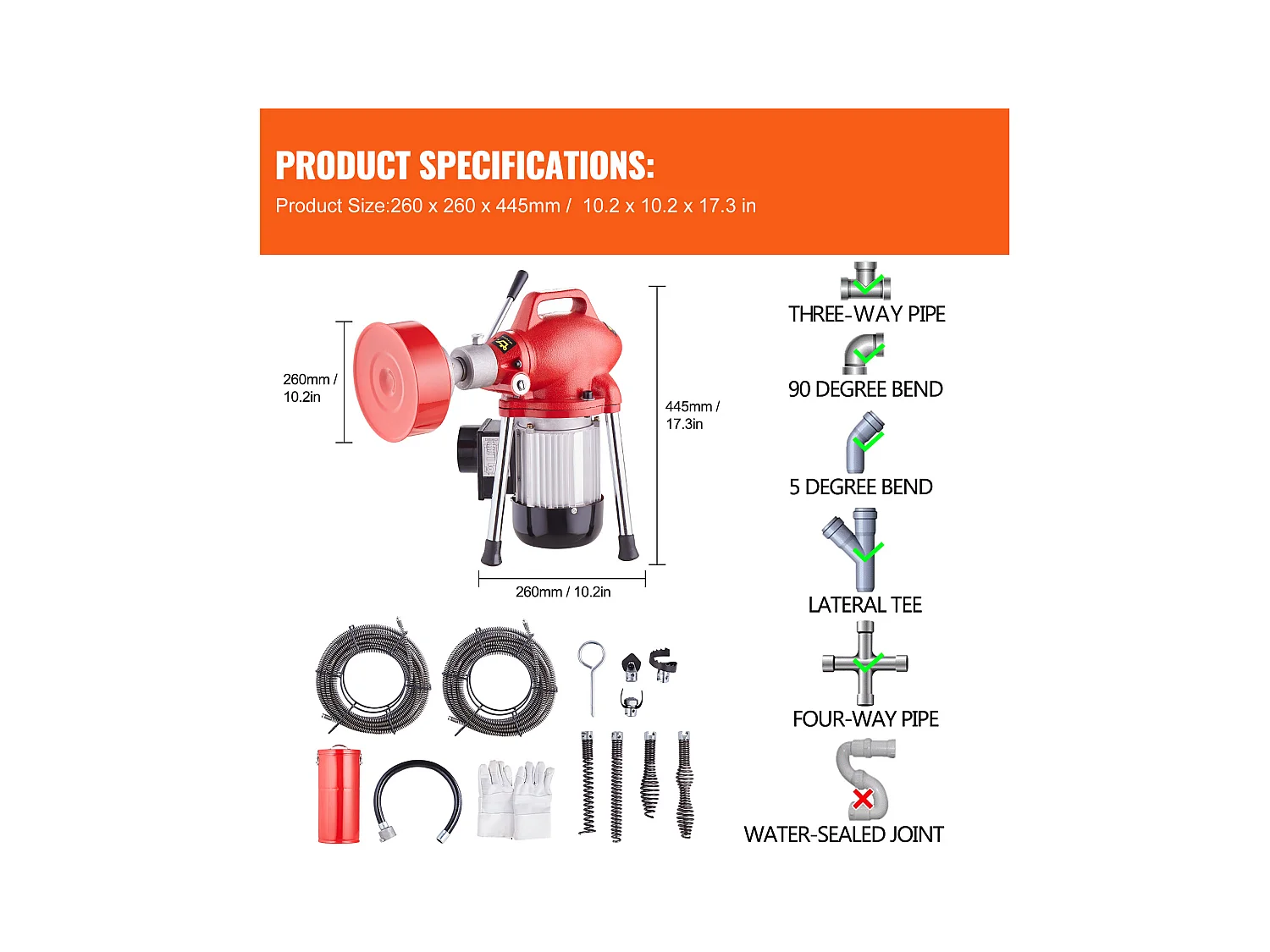 Machine de Nettoyage de Drain, SucceBuy Machine de Nettoyage de Drain 36.6 m × 1.6 cm 370 W Sectionnel Serpent Tarière Alimentation Manuelle