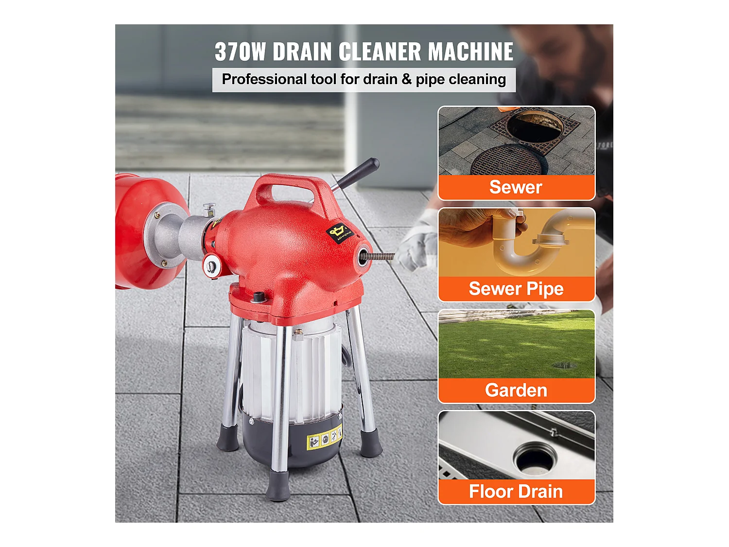 Machine de Nettoyage de Drain, SucceBuy Machine de Nettoyage de Drain 36.6 m × 1.6 cm 370 W Sectionnel Serpent Tarière Alimentation Manuelle