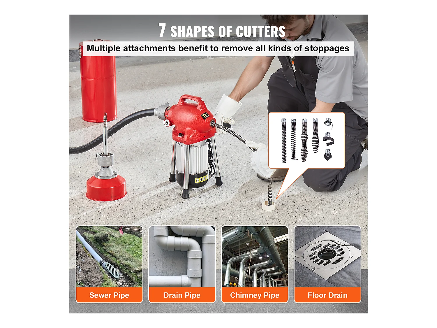 Machine de Nettoyage de Drain, SucceBuy Machine de Nettoyage de Drain 36.6 m × 1.6 cm 370 W Sectionnel Serpent Tarière Alimentation Manuelle