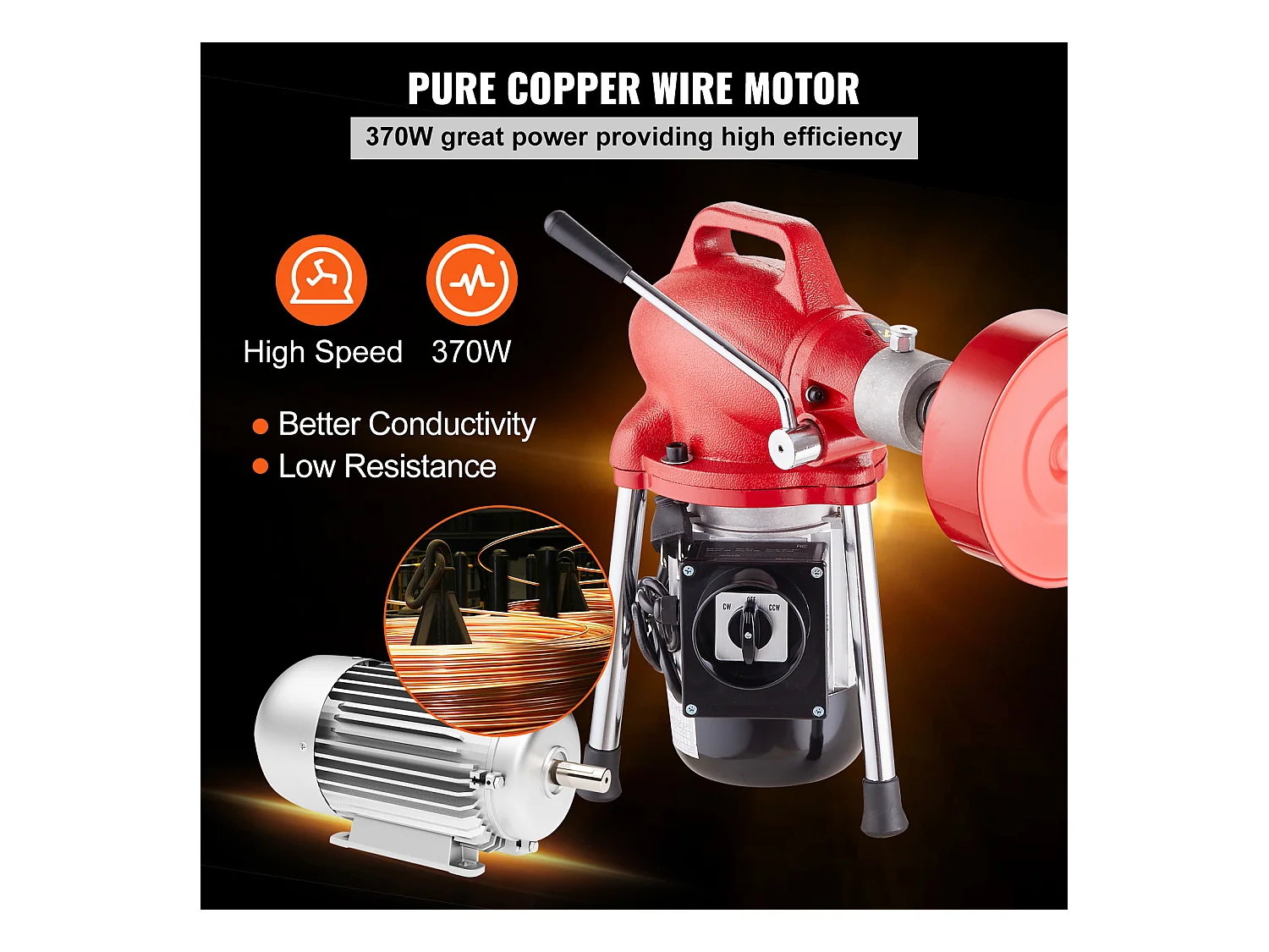 Machine de Nettoyage de Drain, SucceBuy Machine de Nettoyage de Drain 36.6 m × 1.6 cm 370 W Sectionnel Serpent Tarière Alimentation Manuelle