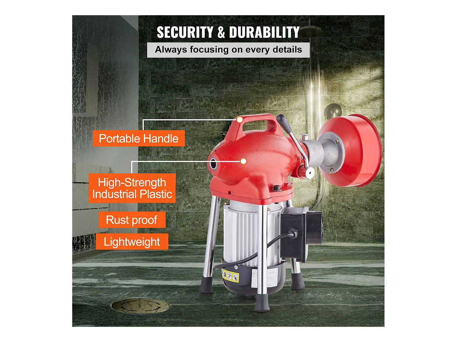 Machine de Nettoyage de Drain, SucceBuy Machine de Nettoyage de Drain 36.6 m × 1.6 cm 370 W Sectionnel Serpent Tarière Alimentation Manuelle