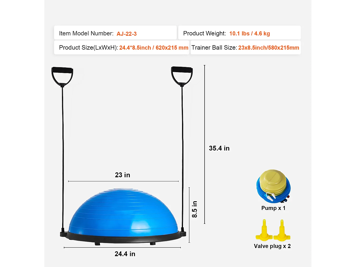 Demi-Ballon SucceBuy d'Exercice 58.42cm pour Entraînement, Ballon de Stabilité pour le Yoga et l'Équilibre, Bandes de Résistance