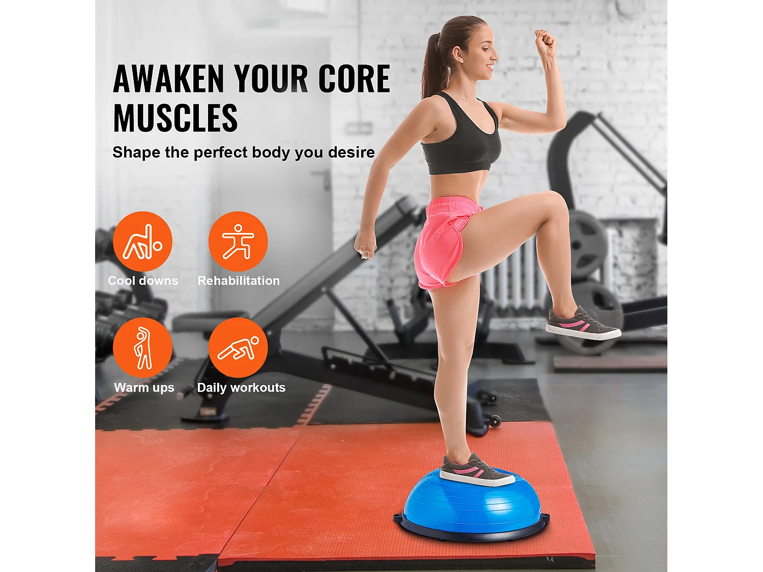 Demi-Ballon SucceBuy d'Exercice 58.42cm pour Entraînement, Ballon de Stabilité pour le Yoga et l'Équilibre, Bandes de Résistance