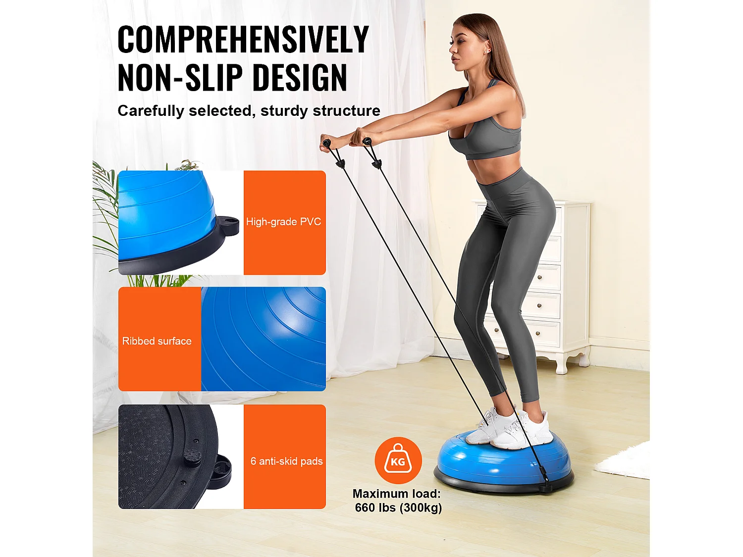 Demi-Ballon SucceBuy d'Exercice 58.42cm pour Entraînement, Ballon de Stabilité pour le Yoga et l'Équilibre, Bandes de Résistance