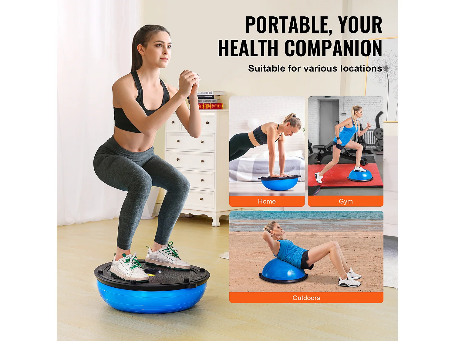 Demi-Ballon SucceBuy d'Exercice 58.42cm pour Entraînement, Ballon de Stabilité pour le Yoga et l'Équilibre, Bandes de Résistance