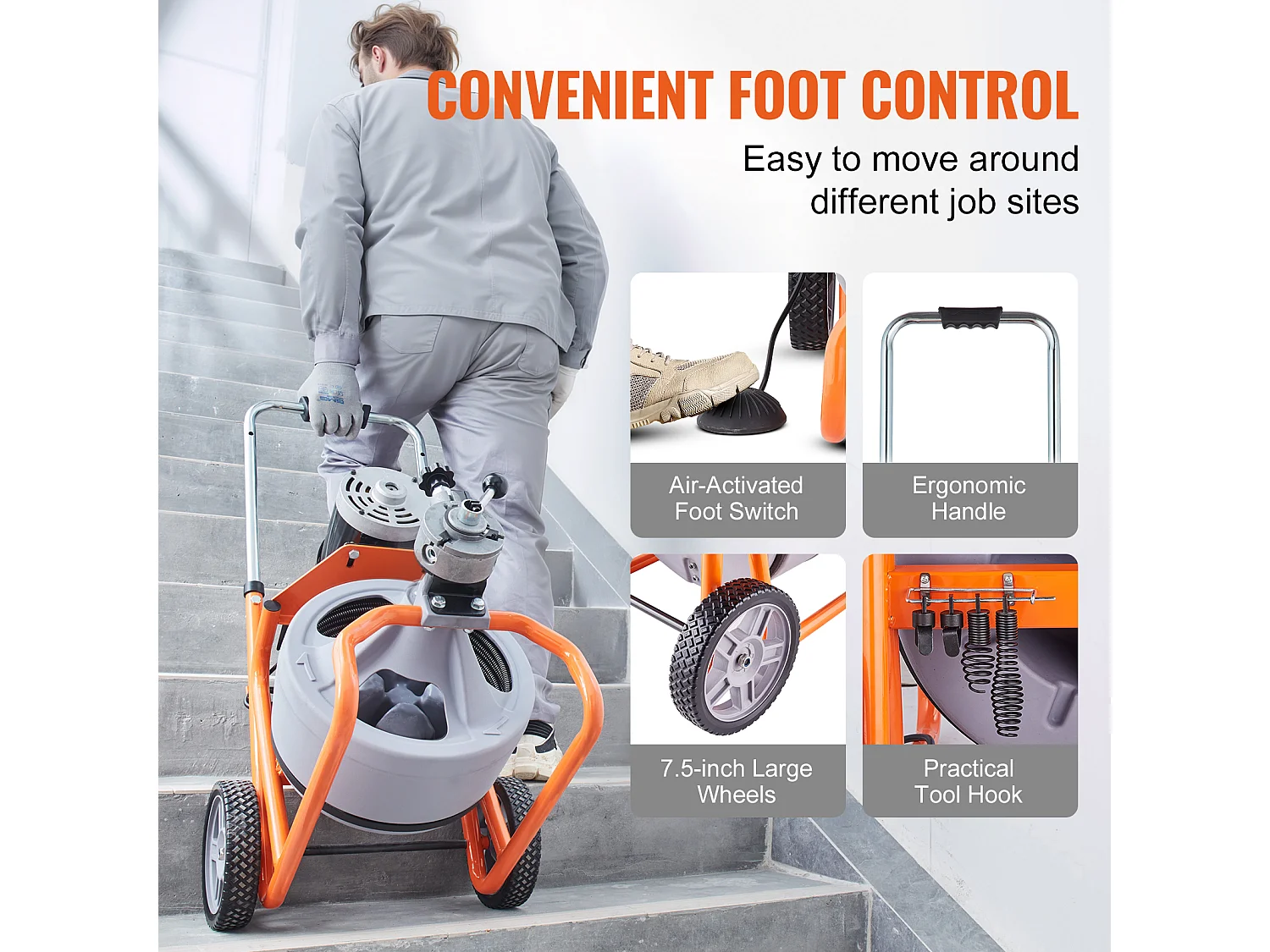 Machine de Nettoyage de Drain, SucceBuy Machine de Nettoyage de Drain 22.8 m × 0.95 cm Alimentation Automatique 8 Coupeurs