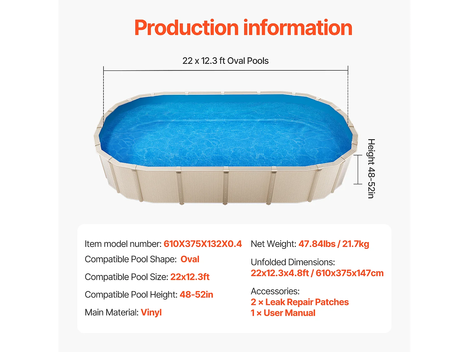 Rivestimento per Piscina SucceBuy Ovale, Rivestimento Sovrapposto, 610x375 cm, Tinta Unita