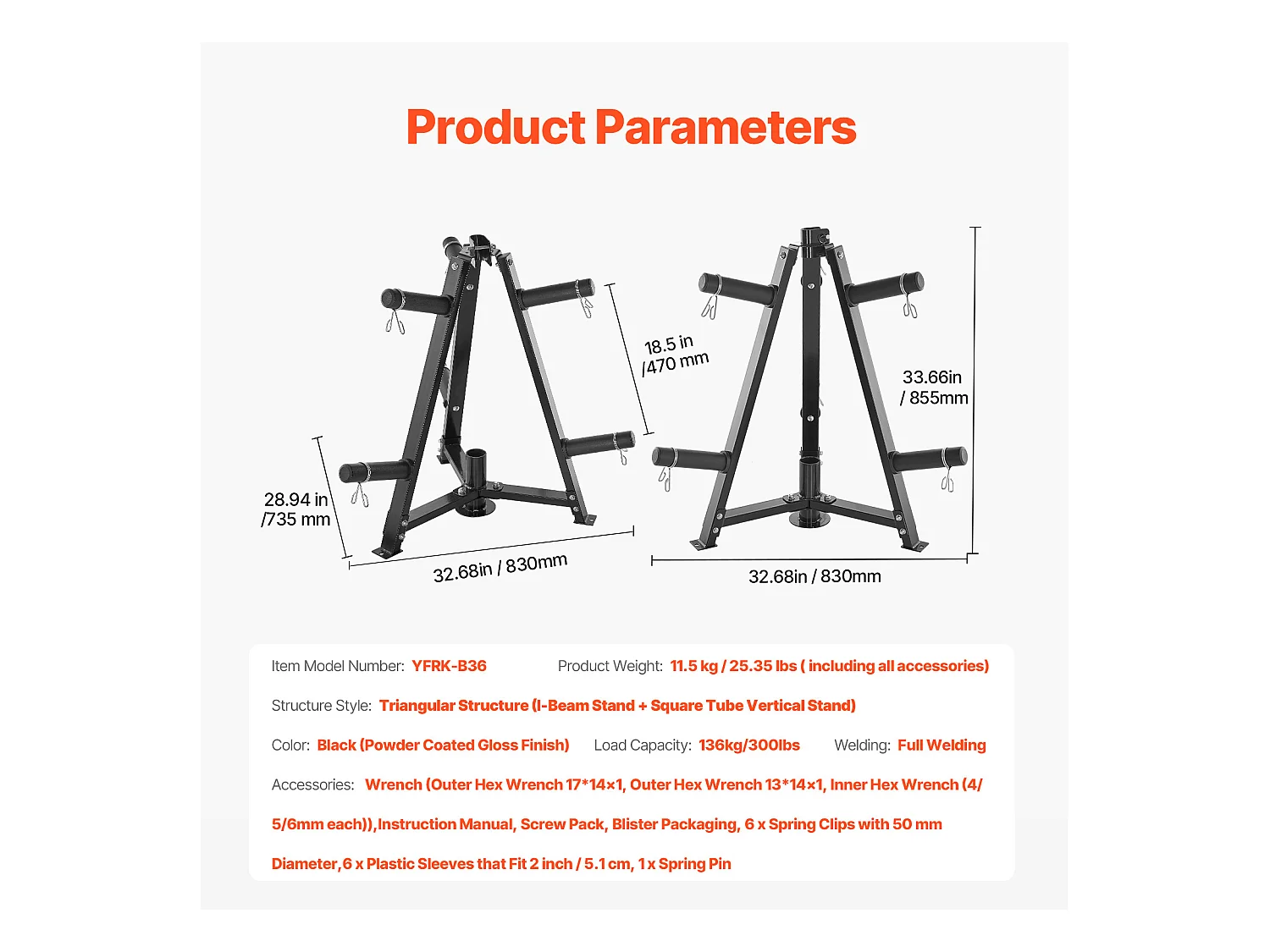 Soutien pour Plaques de Poids SucceBuy, pour Plaques de 50,8 mm, Capacité de 136 kg