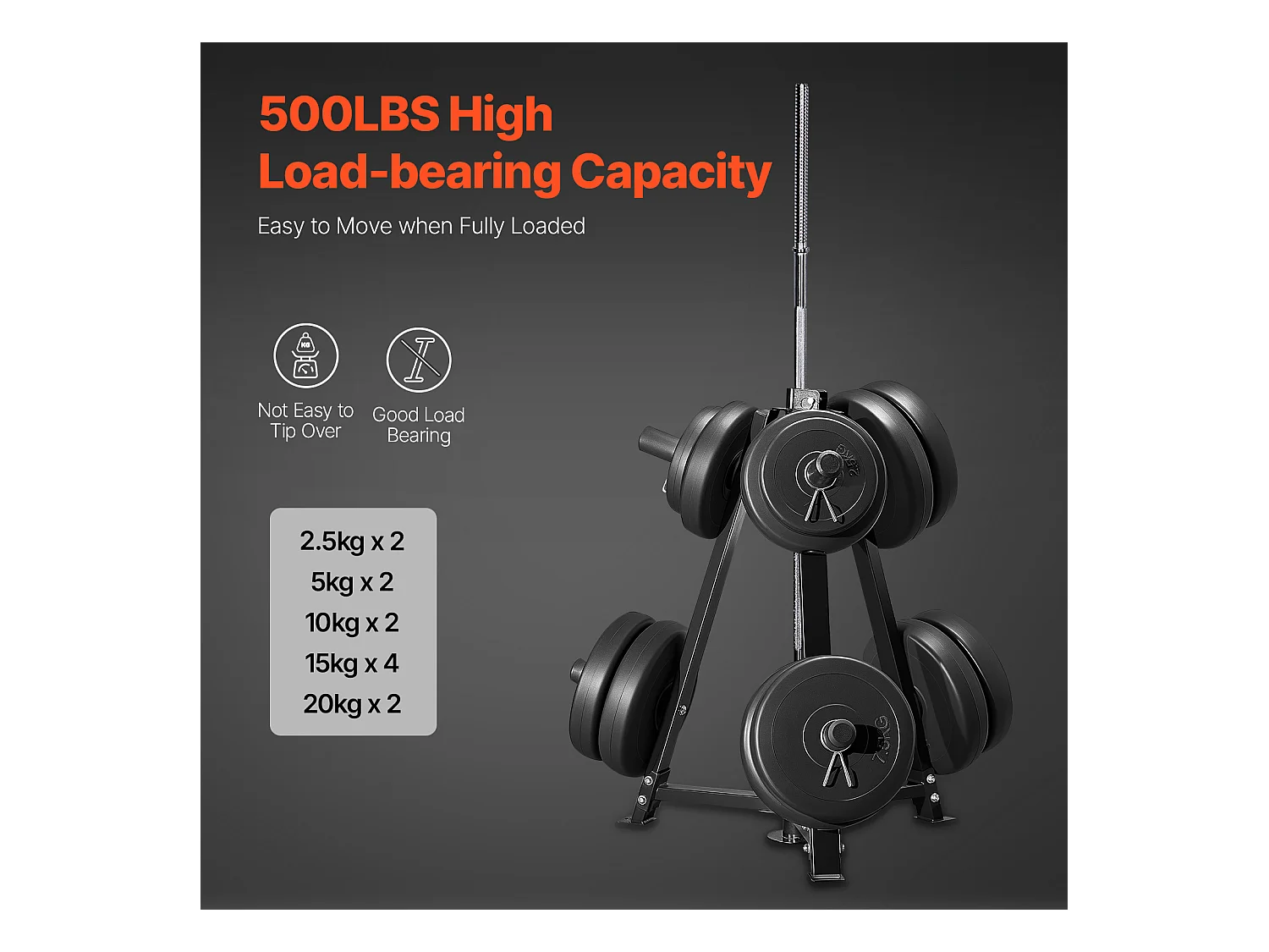 Soutien pour Plaques de Poids SucceBuy, pour Plaques de 50,8 mm, Capacité de 136 kg