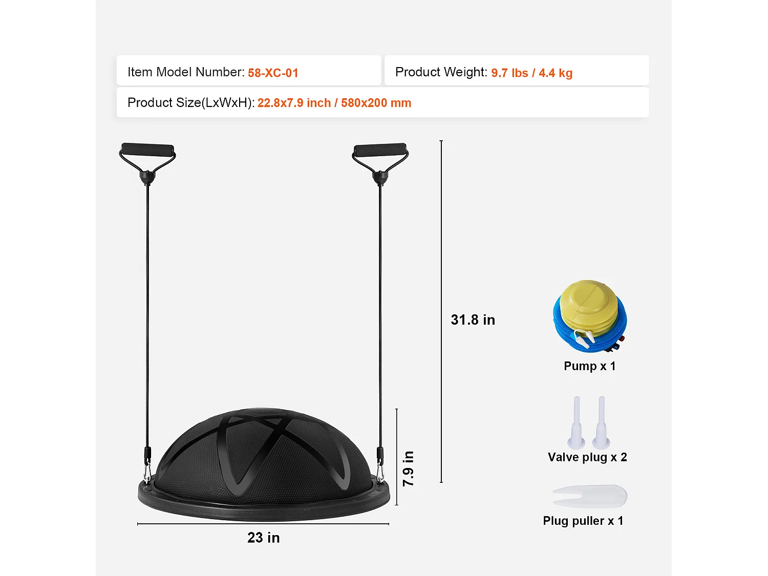 Halbball SucceBuy für Übungen 58.42cm für Training, Stabilisierball für Yoga und Gleichgewicht, Widerstandbänder