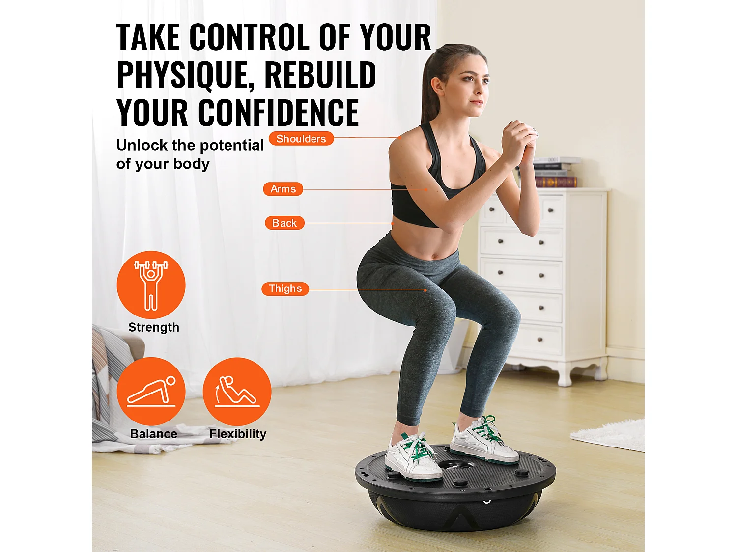 Halbball SucceBuy für Übungen 58.42cm für Training, Stabilisierball für Yoga und Gleichgewicht, Widerstandbänder