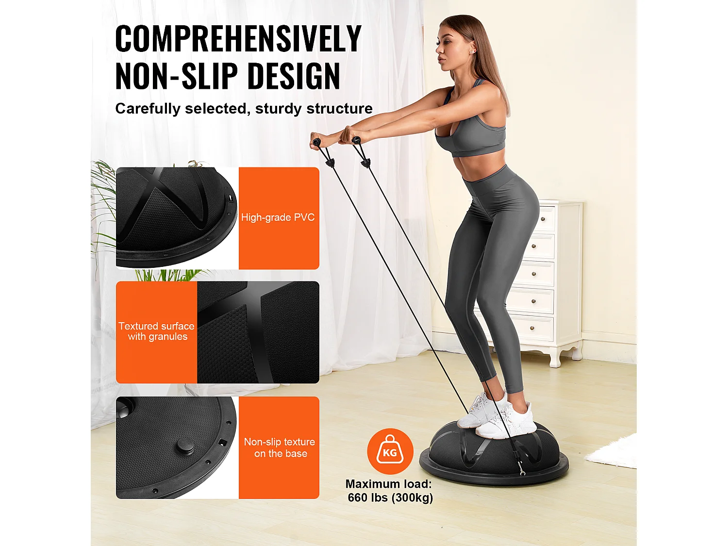 Halbball SucceBuy für Übungen 58.42cm für Training, Stabilisierball für Yoga und Gleichgewicht, Widerstandbänder