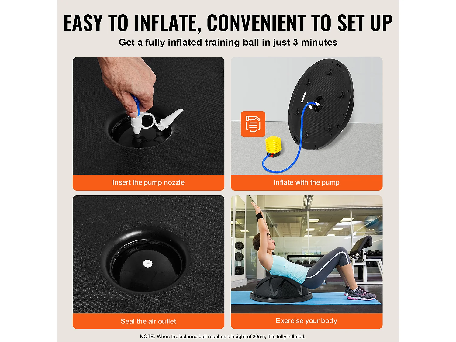 Halbball SucceBuy für Übungen 58.42cm für Training, Stabilisierball für Yoga und Gleichgewicht, Widerstandbänder