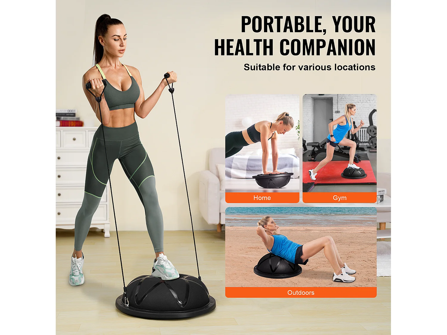 Halbball SucceBuy für Übungen 58.42cm für Training, Stabilisierball für Yoga und Gleichgewicht, Widerstandbänder