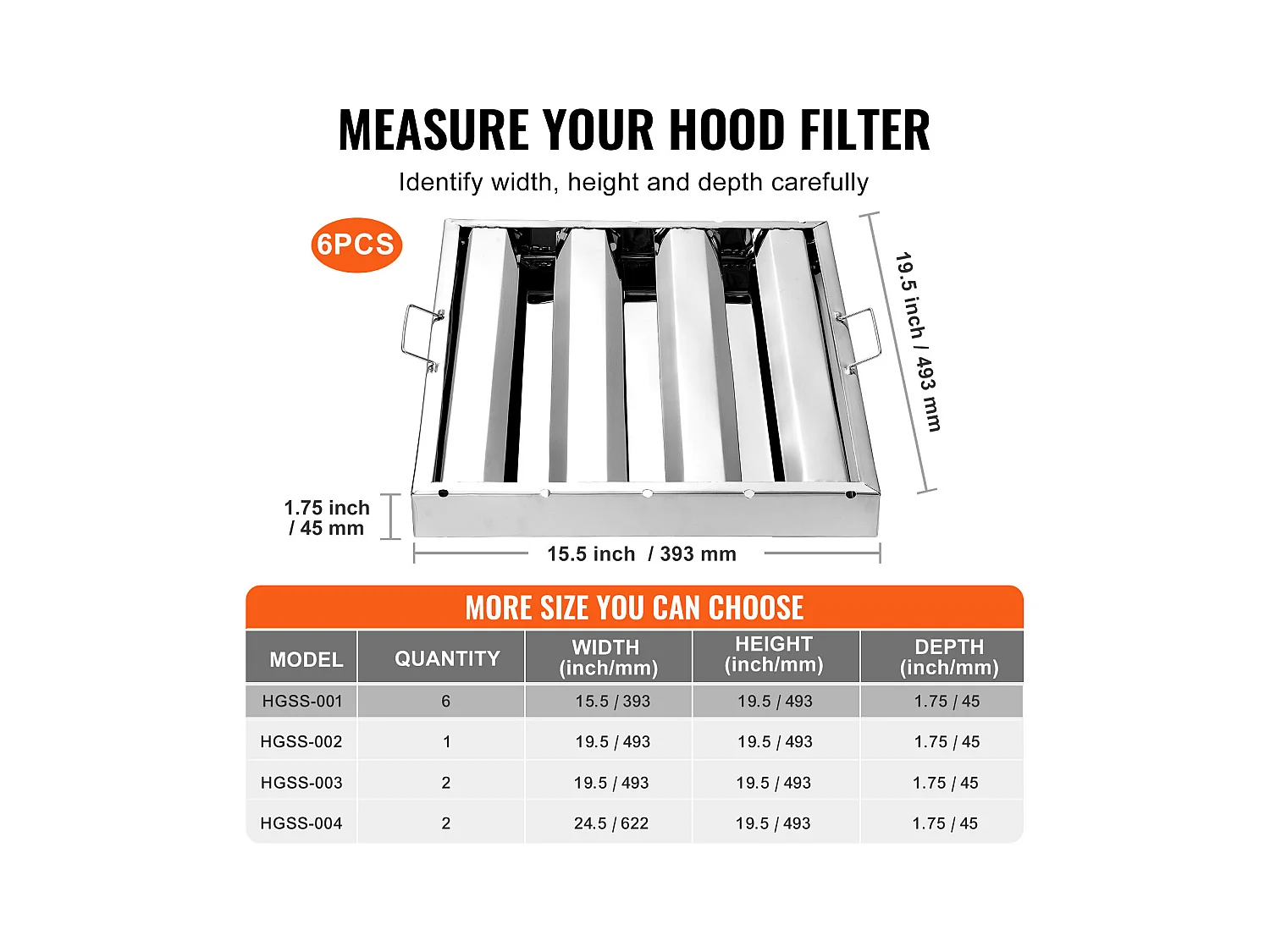 Filtre de Hotte SucceBuy Lot de 6 Filtres pour Hotte Commerciale 39.4cm x 49.5cm en Acier Inoxydable