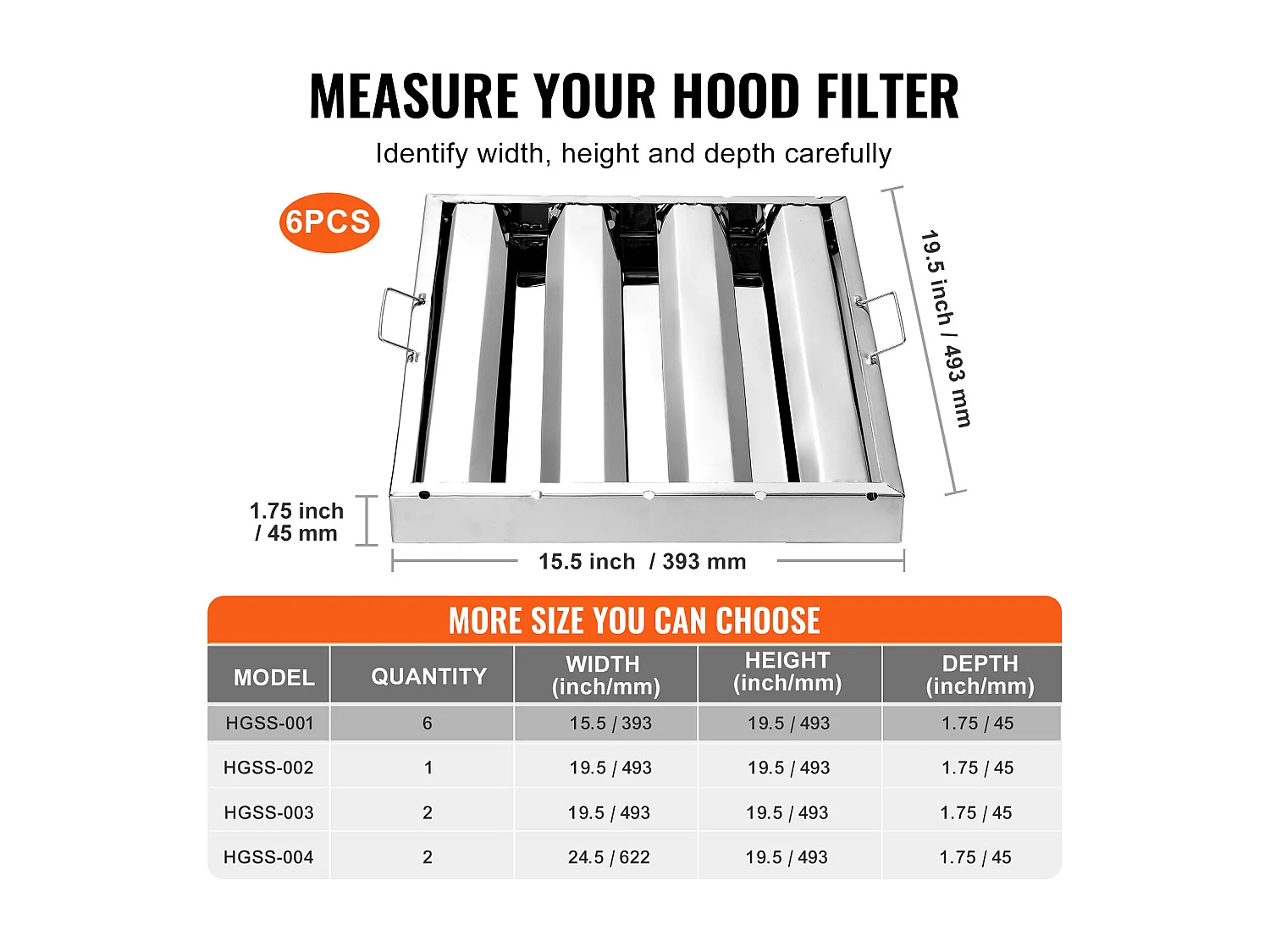 Filtre de Hotte SucceBuy Lot de 6 Filtres pour Hotte Commerciale 39.4cm x 49.5cm en Acier Inoxydable