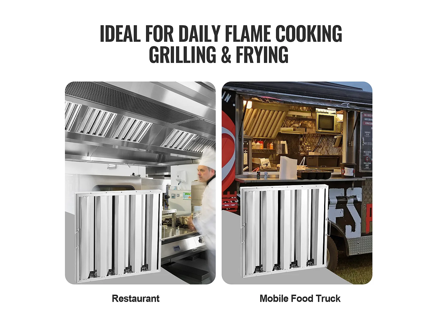 Commerciële Afzuigkap Filter SucceBuy 49.5cm x49.5cm, Rvs, 4 Groeven, Set van 2, voor Commerciële Keukens