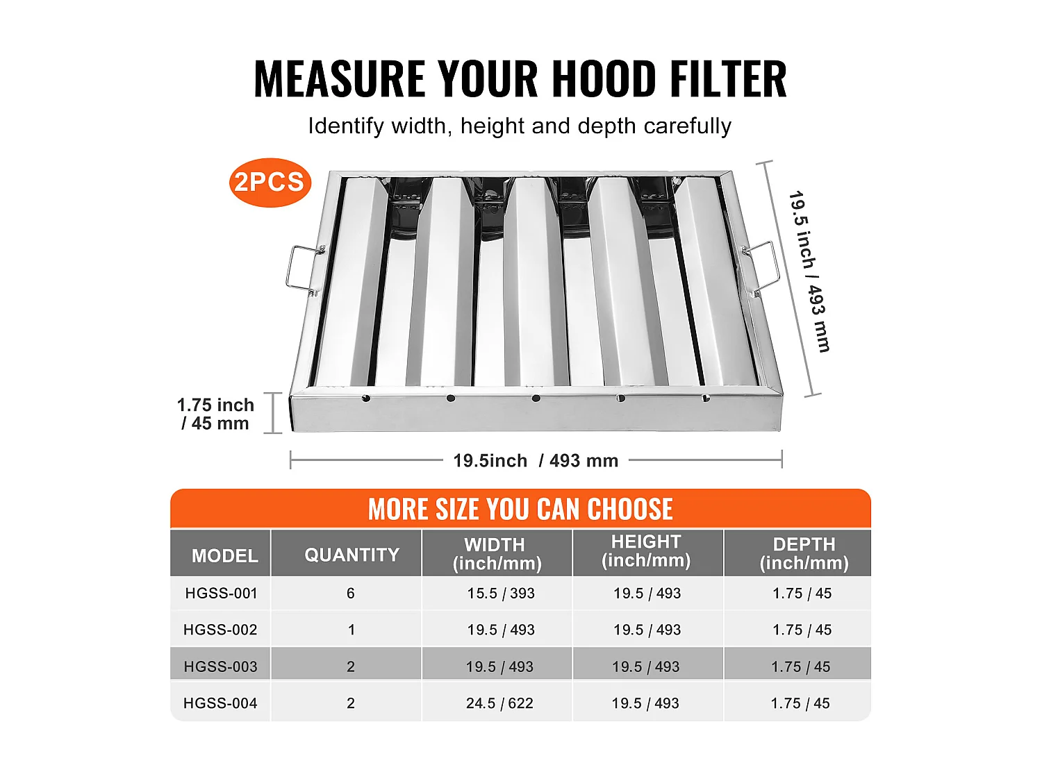 Commerciële Afzuigkap Filter SucceBuy 49.5cm x49.5cm, Rvs, 4 Groeven, Set van 2, voor Commerciële Keukens