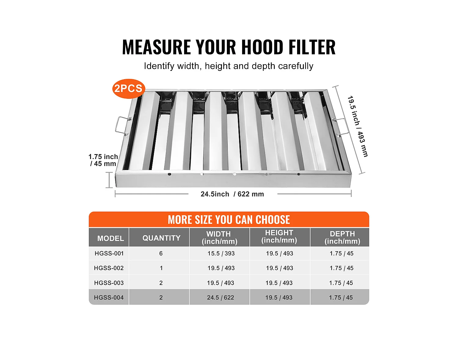 Filtre de Hotte Commercial SucceBuy, 62.2cm x49.5cm, Filtre à Chicane en Acier Inoxydable pour Graisse, pour Hottes de Restaurant, Lot de 2