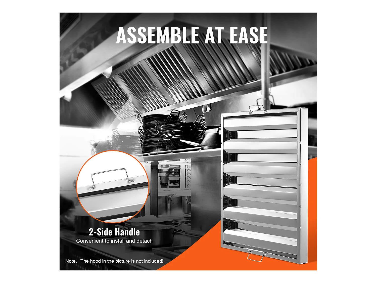 Filtre de Hotte Commercial SucceBuy, 62.2cm x49.5cm, Filtre à Chicane en Acier Inoxydable pour Graisse, pour Hottes de Restaurant, Lot de 2