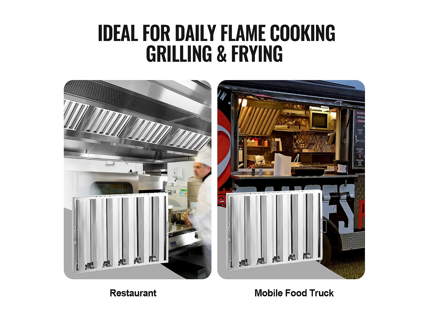 Filtre de Hotte Commercial SucceBuy, 62.2cm x49.5cm, Filtre à Chicane en Acier Inoxydable pour Graisse, pour Hottes de Restaurant, Lot de 2