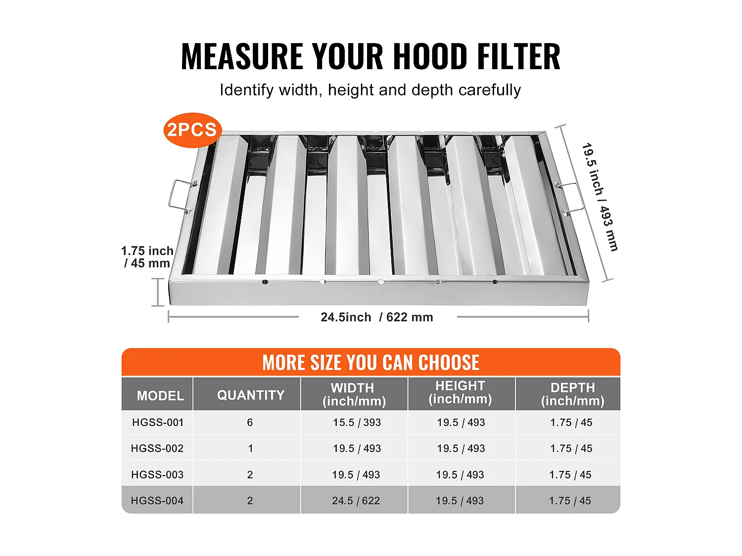 Filtre de Hotte Commercial SucceBuy, 62.2cm x49.5cm, Filtre à Chicane en Acier Inoxydable pour Graisse, pour Hottes de Restaurant, Lot de 2