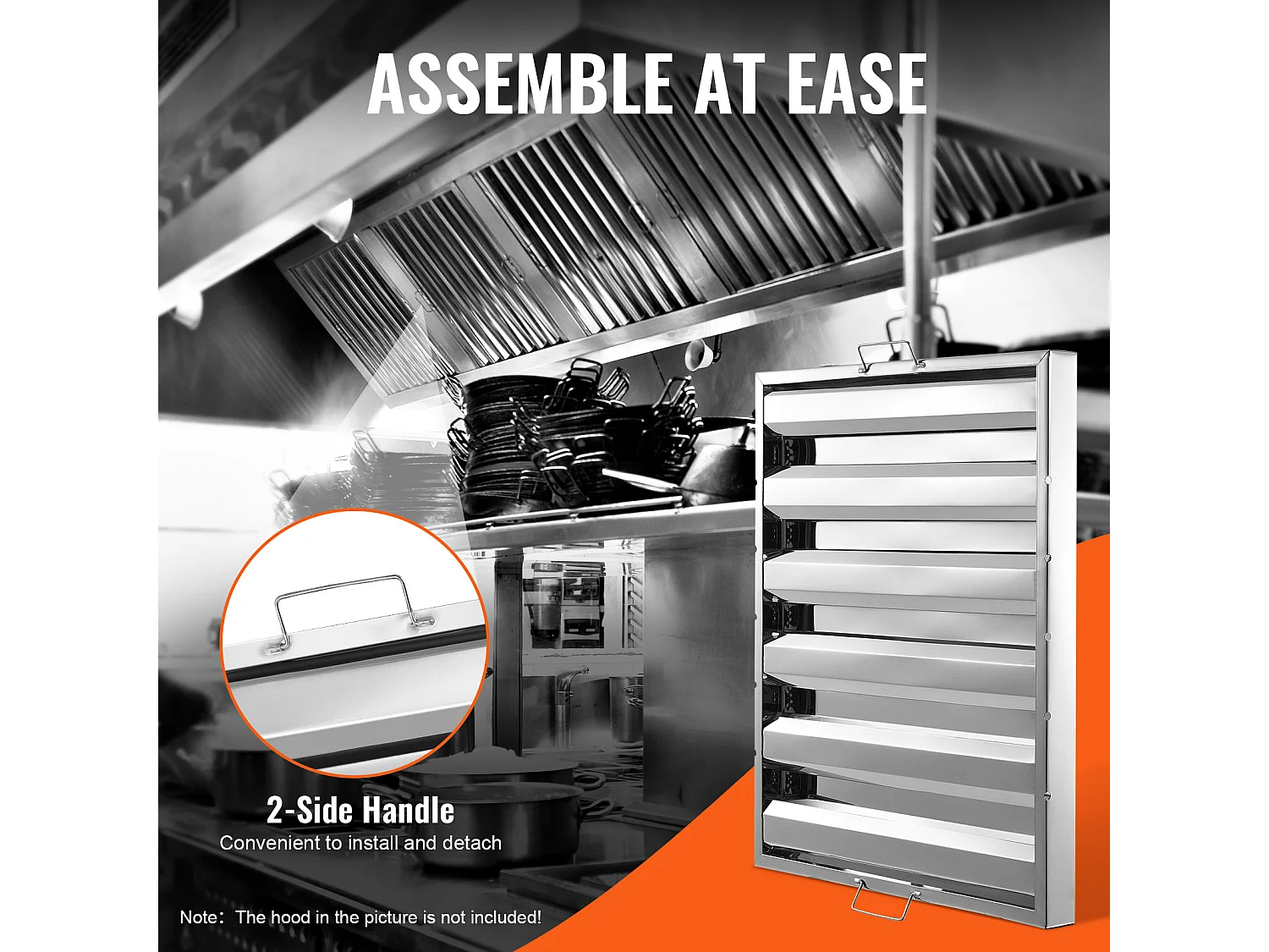 Filtre de Hotte Commercial SucceBuy, 62.2cm x49.5cm, Filtre à Chicane en Acier Inoxydable pour Graisse, pour Hottes de Restaurant, Lot de 2