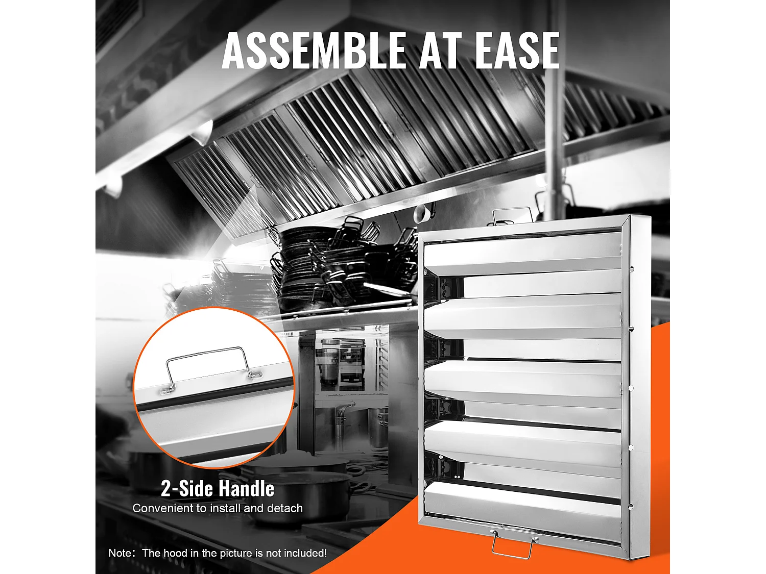 Filtro per Cappa Commerciale SucceBuy 49.5cm x 49.5cm, Deflettore in Acciaio Inossidabile per Grasso, 4 Scanalature, Cappa da Cucina, 1 Pezzo