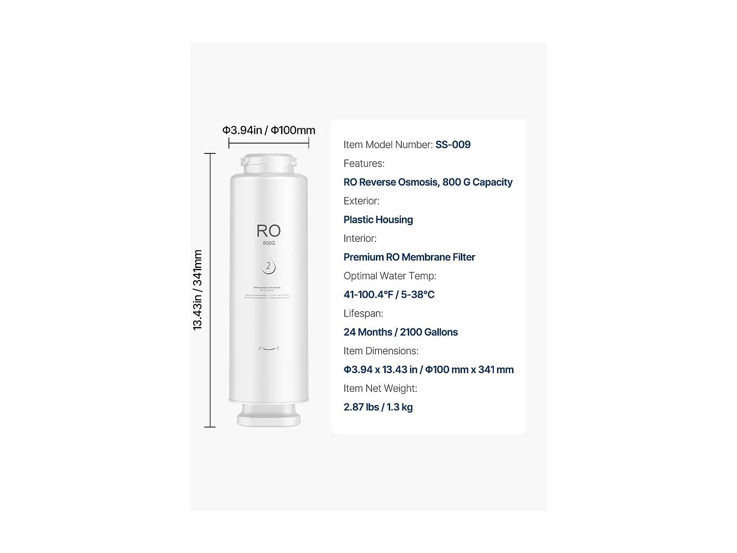 Système d'Osmose Inverse SucceBuy 800 GPD Remplacement pour Filtre Sous Évier SS-006, Cartouche RO pendant 24 Mois, Réduit le Plomb