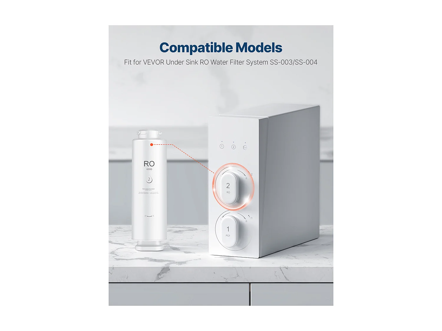 Omgekeerde Osmose Systeem SucceBuy 600 GPD Vervanging voor Onder de Gootsteen Filter SS-004, RO Cartridge voor 24 Maanden, Vermindert Lood