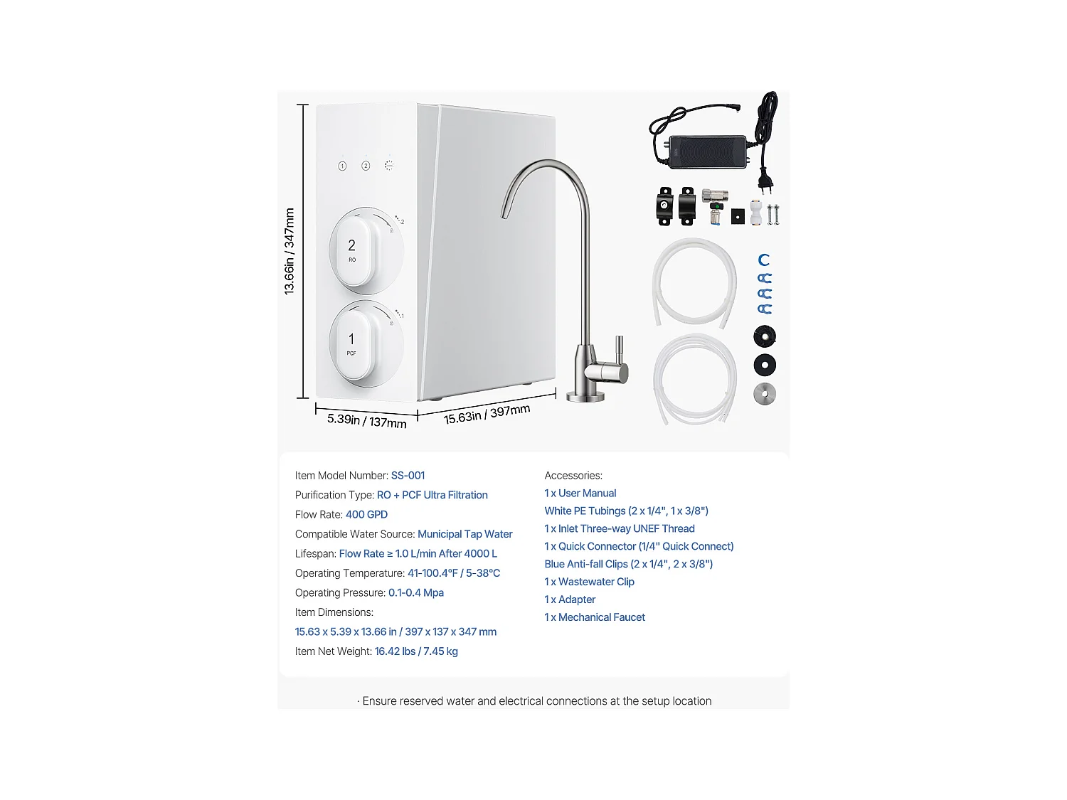 Filtre à Eau SucceBuy Sous Évier à Osmose Inverse Sans Réservoir 400 GPD à 8 Étapes