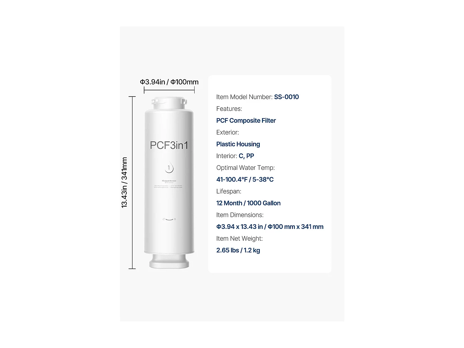 Filtre Composite PCF SucceBuy de Remplacement pour Filtre à Eau Sous Évier SS-001/003/005