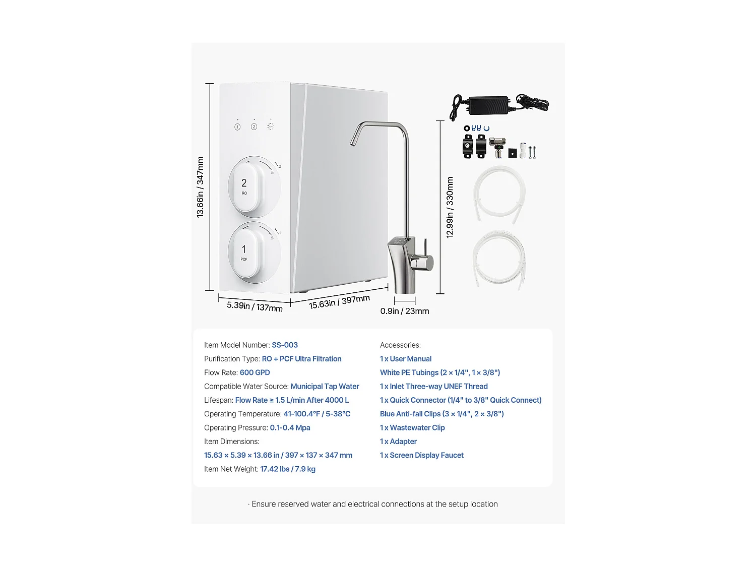 Filtre à Eau SucceBuy Sous Évier à Osmose Inverse Sans Réservoir 600 GPD à 8 Étapes