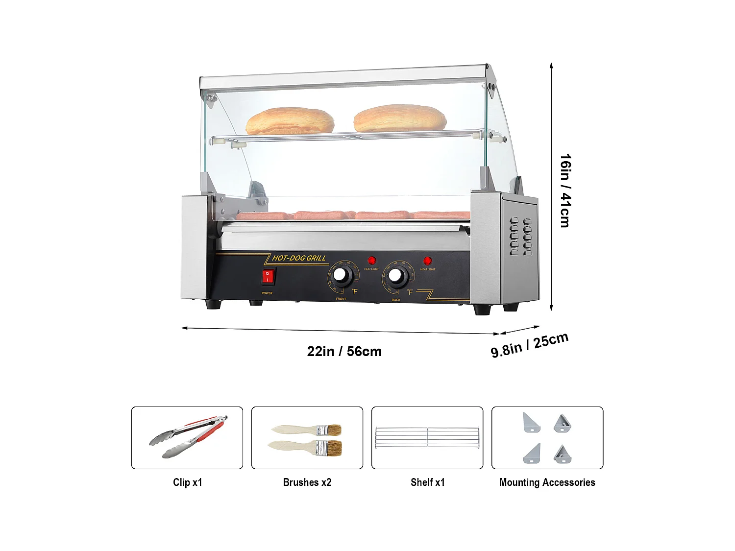 Elektryczny Grill Rolkowy SucceBuy z 12 Rolkami do Hot Dogów Oparcie i Półka na 5 Rolek 1000 W Stal Nierdzewna