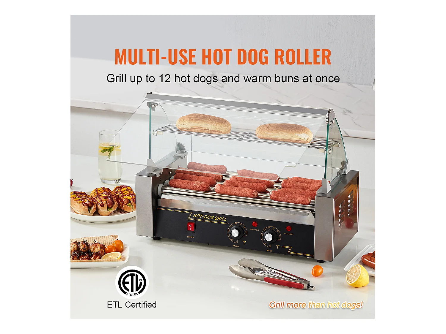 Elektryczny Grill Rolkowy SucceBuy z 12 Rolkami do Hot Dogów Oparcie i Półka na 5 Rolek 1000 W Stal Nierdzewna