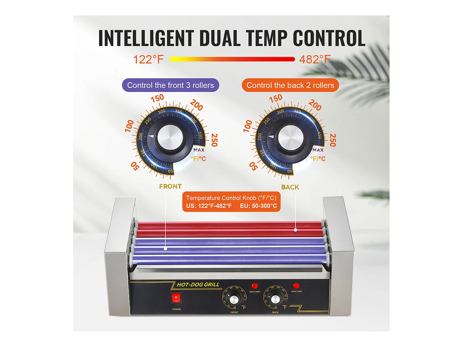 Elektryczny Grill Rolkowy SucceBuy z 12 Rolkami do Hot Dogów Oparcie i Półka na 5 Rolek 1000 W Stal Nierdzewna