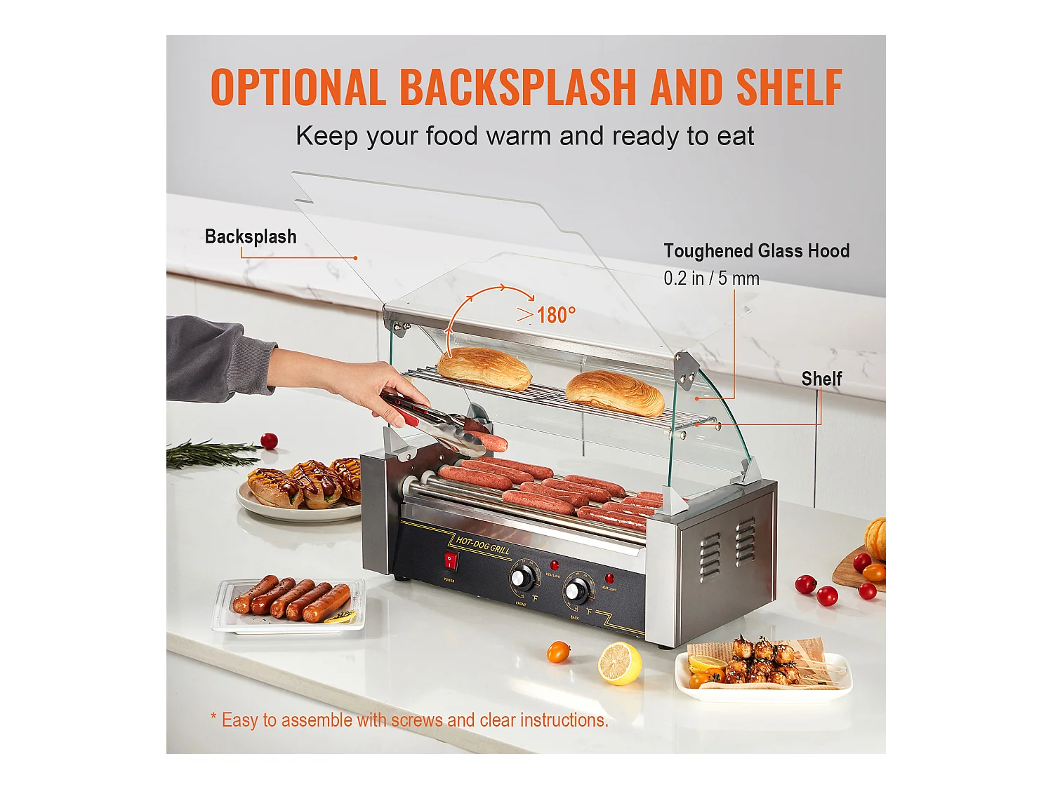 Elektryczny Grill Rolkowy SucceBuy z 12 Rolkami do Hot Dogów Oparcie i Półka na 5 Rolek 1000 W Stal Nierdzewna