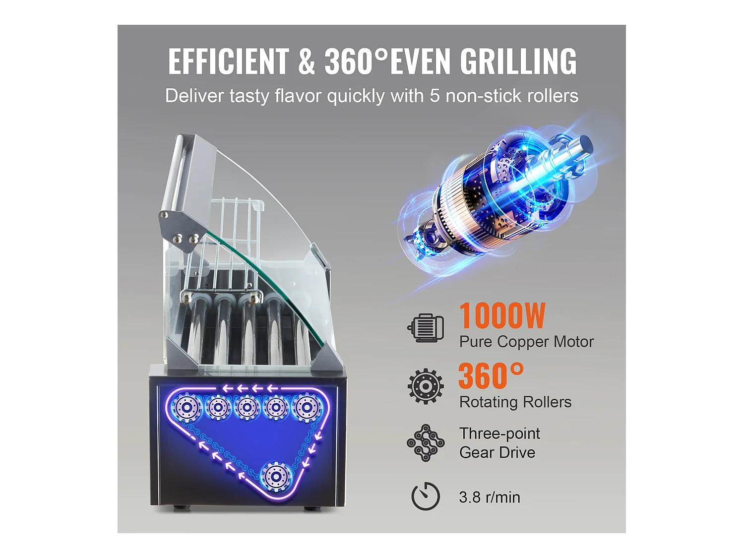 Elektryczny Grill Rolkowy SucceBuy z 12 Rolkami do Hot Dogów Oparcie i Półka na 5 Rolek 1000 W Stal Nierdzewna