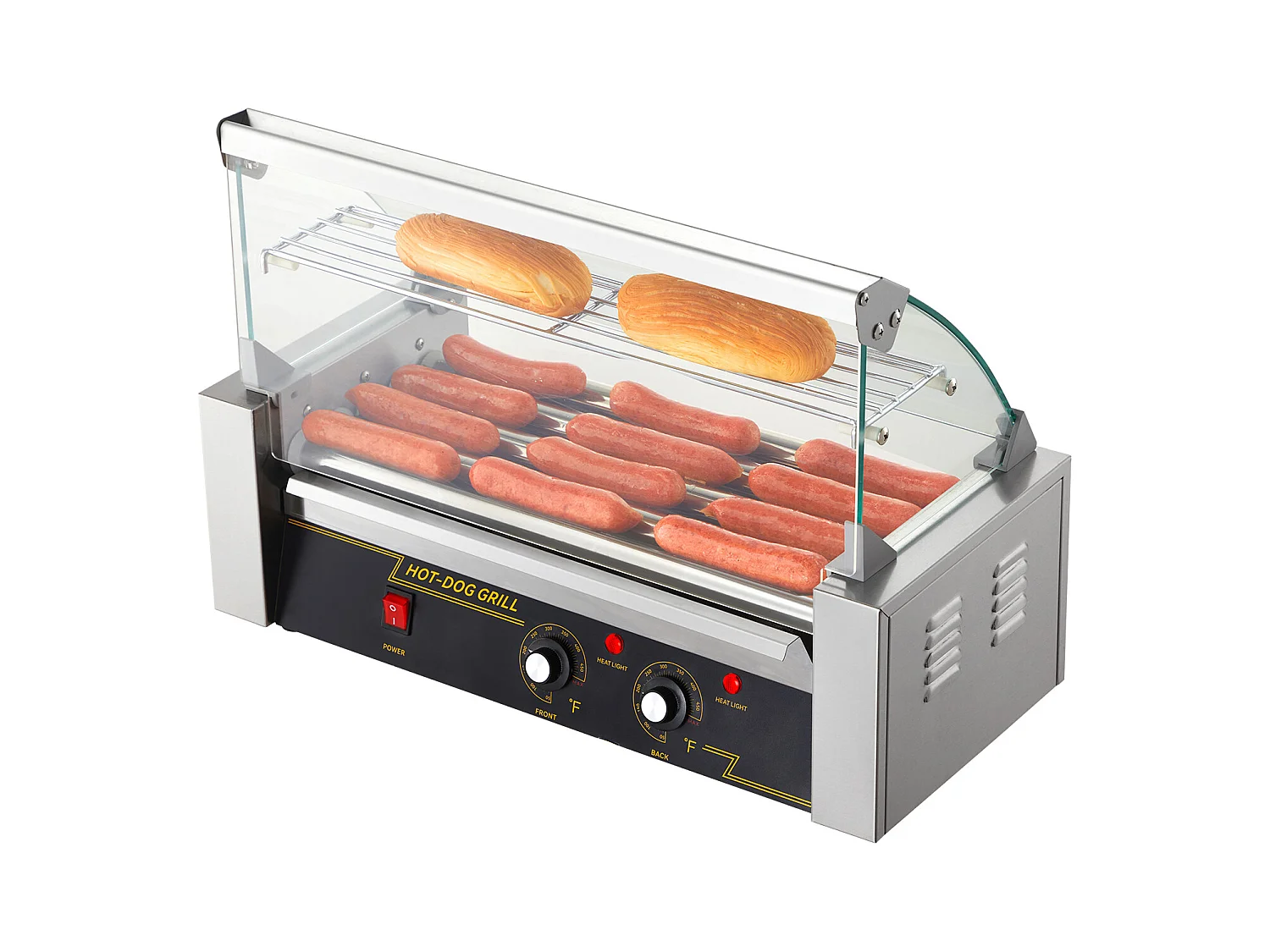 Elektryczny Grill Rolkowy SucceBuy z 12 Rolkami do Hot Dogów Oparcie i Półka na 5 Rolek 1000 W Stal Nierdzewna